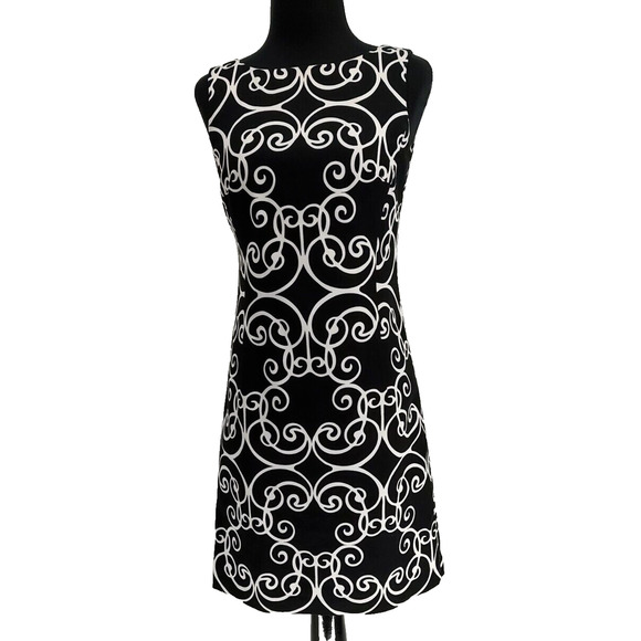 Taylor Dresses & Skirts - Ann Taylor Woman Black White Sheath Dress Size 0 = XS Lined Geometric Sleeveless
